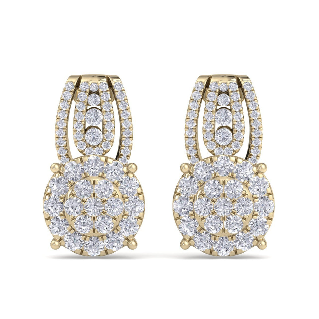Drop earring in yellow gold with white diamonds of 1.43 ct in weight
