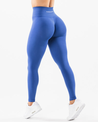 Womens Blue High Waist Gym Yoga Scrunch Bum Leggings 