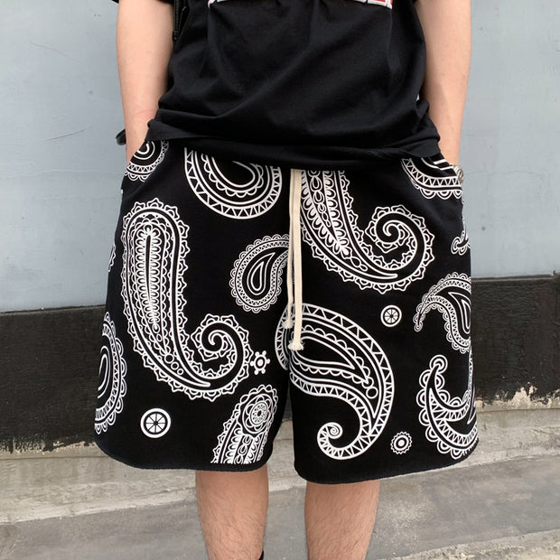 Loose cashew flower casual pants sports straight five-point pants