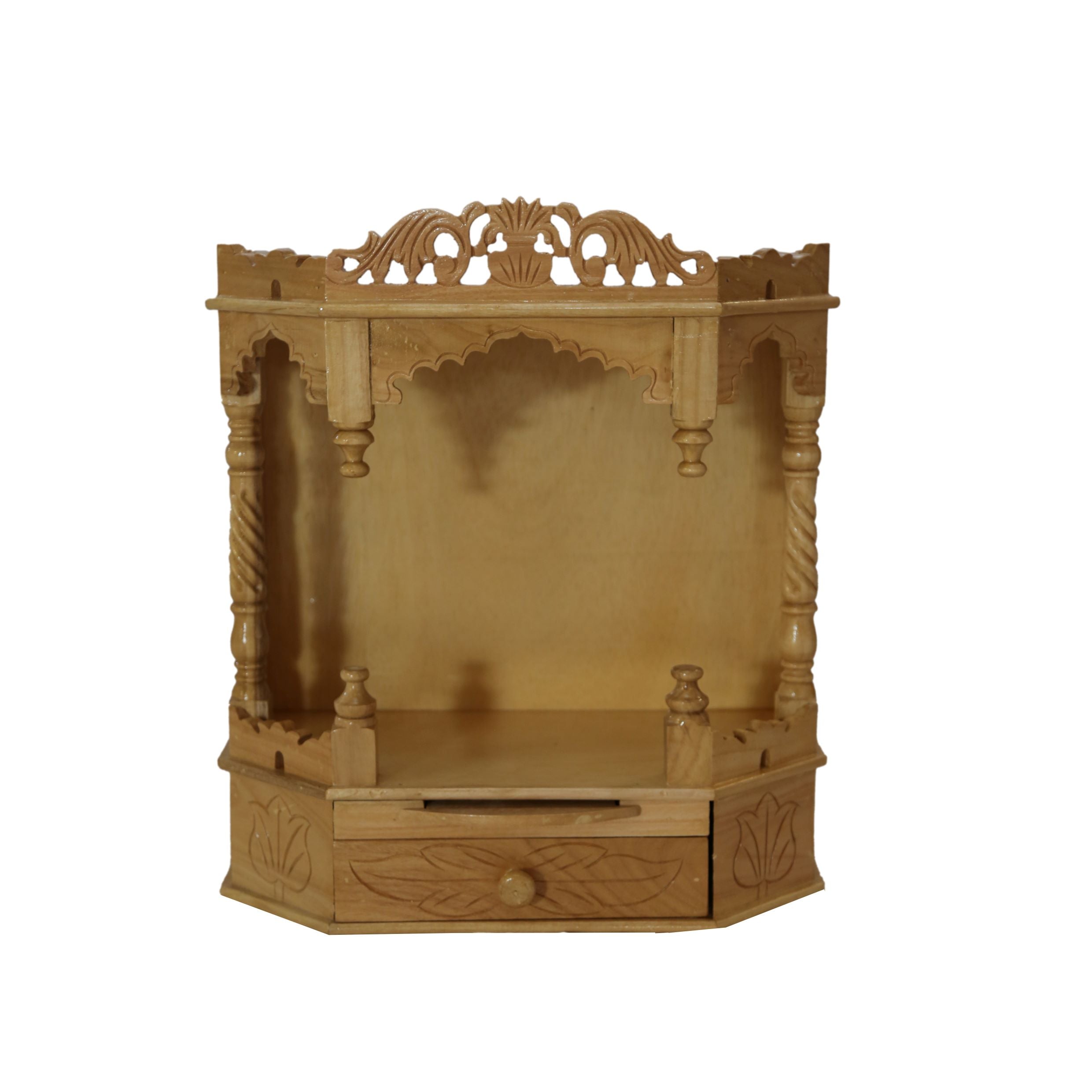 Savan Wood Carved Puja Mandir Round Open (16 x 8 x 20 Inches)