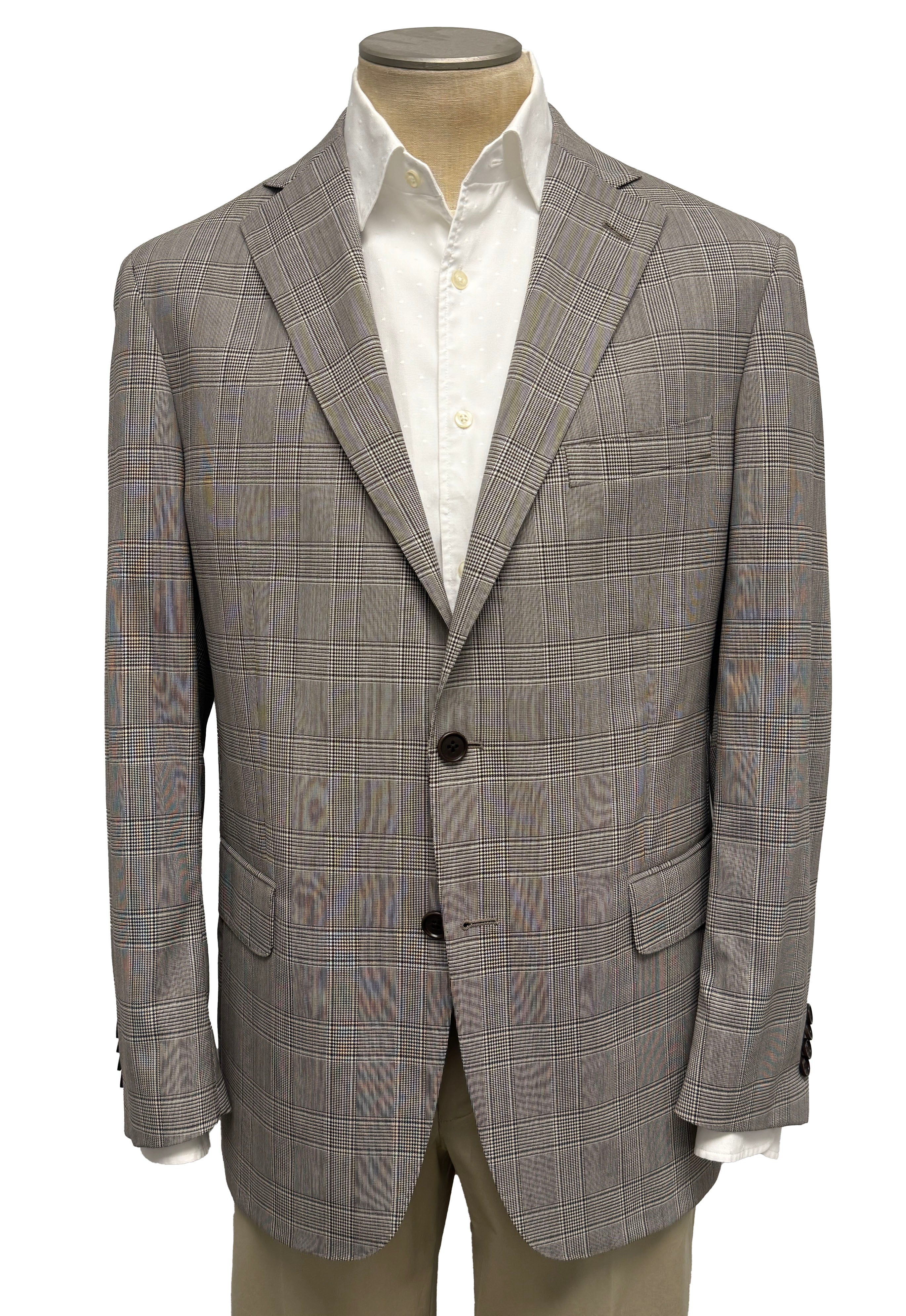Men's Sport Coat Modern Cut - BROWN/CREAM G'PLAID - 100% WOOL SUPER 110'S