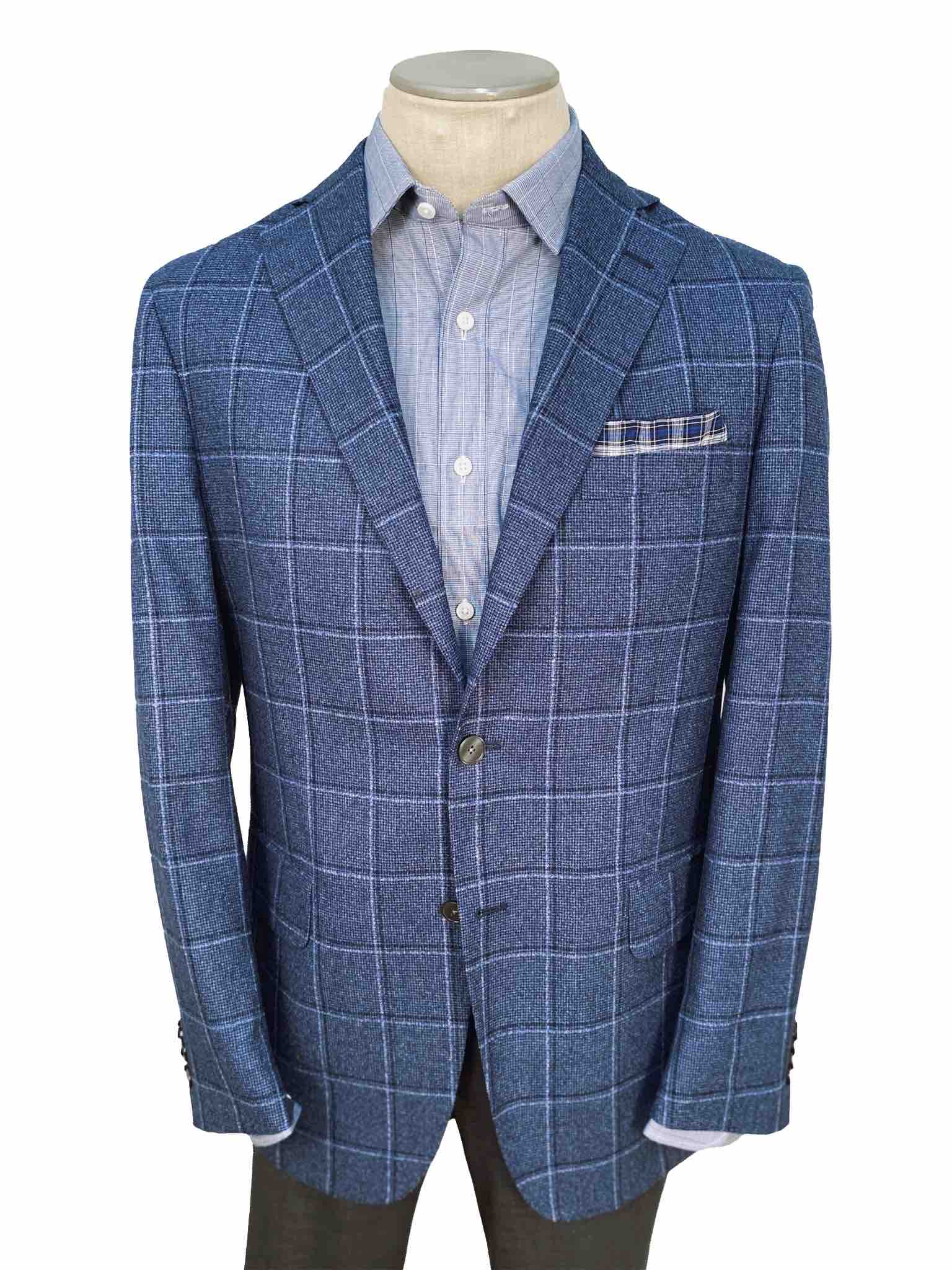 Men's Sport Coat Modern Cut - BLUE WINDOWPANE - 100% WOOL – Hardwick.com