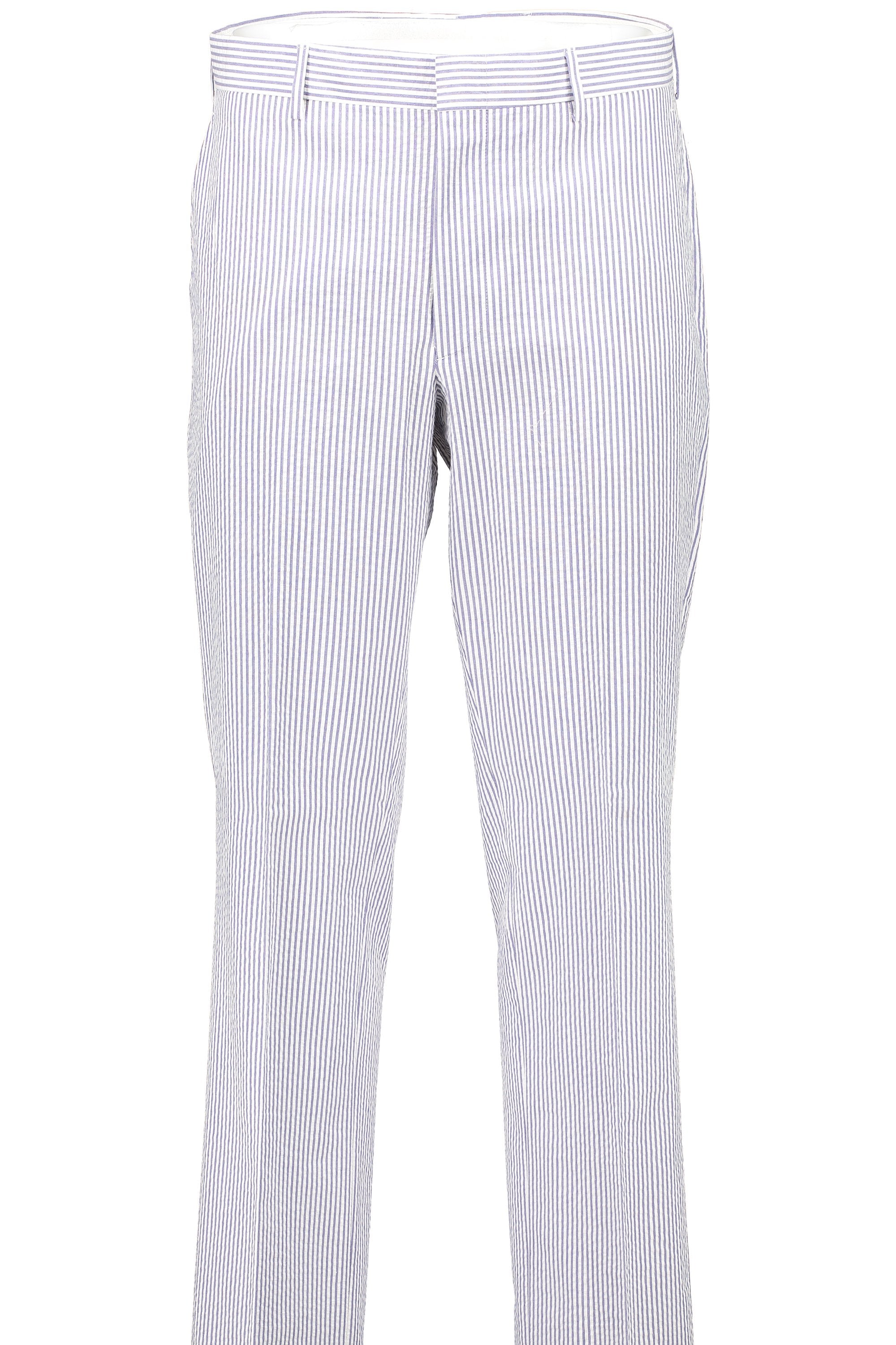 Men's Flat Front Pant - Suit Separate - Classic Cut - BLUE SEERSUCKER -  100% COTTON