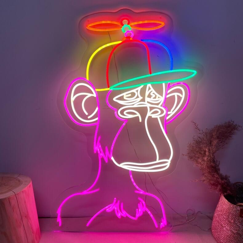 custom neon sign image monkey with hat