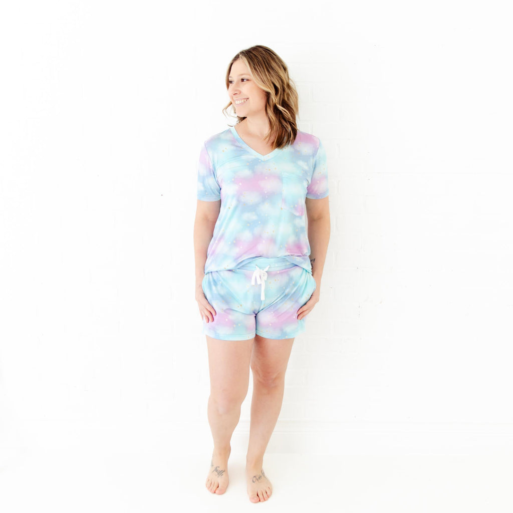 Cotton Candy Skies Women's V-Neck and Shorts Set