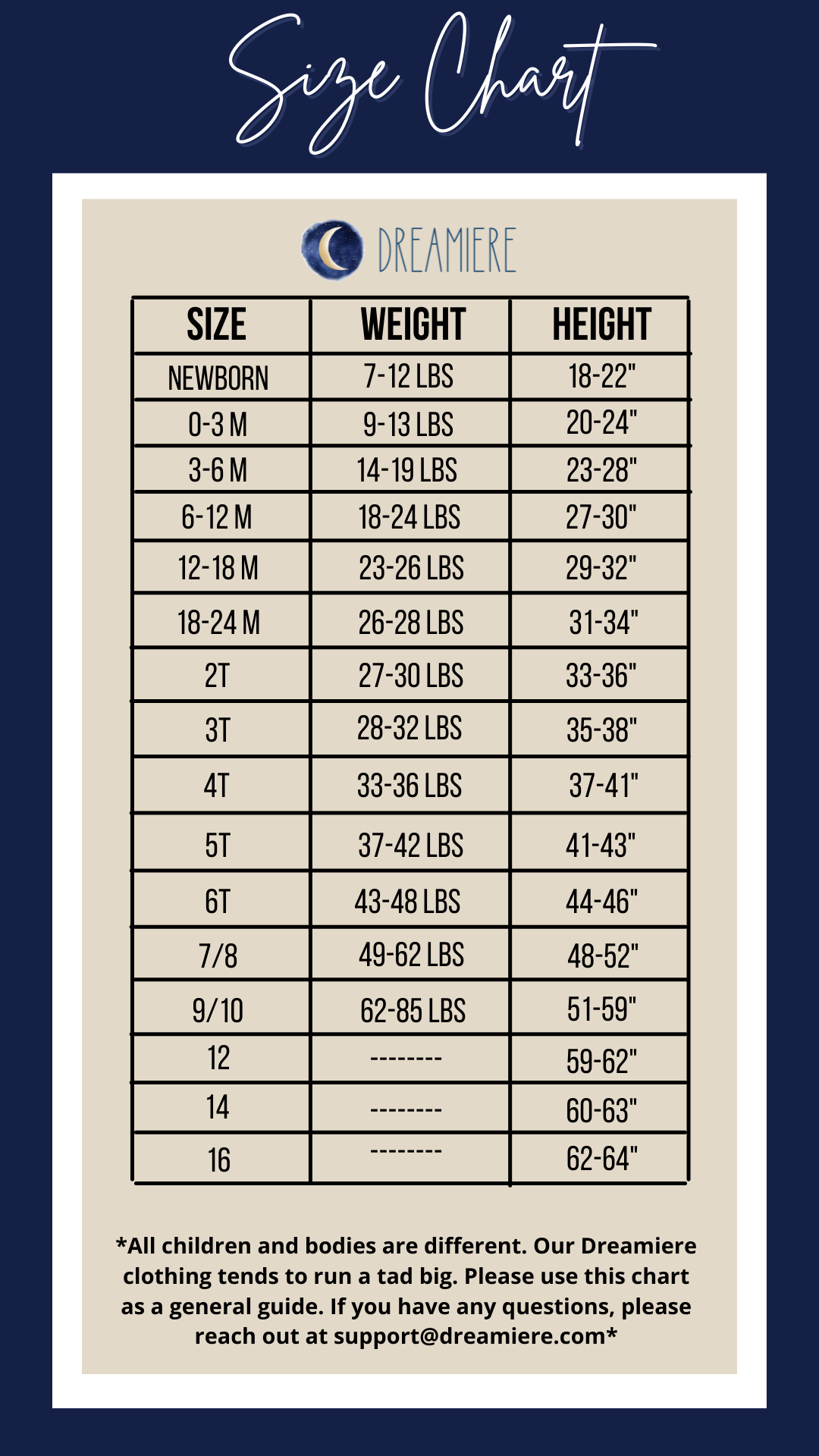 LB General Size Guide