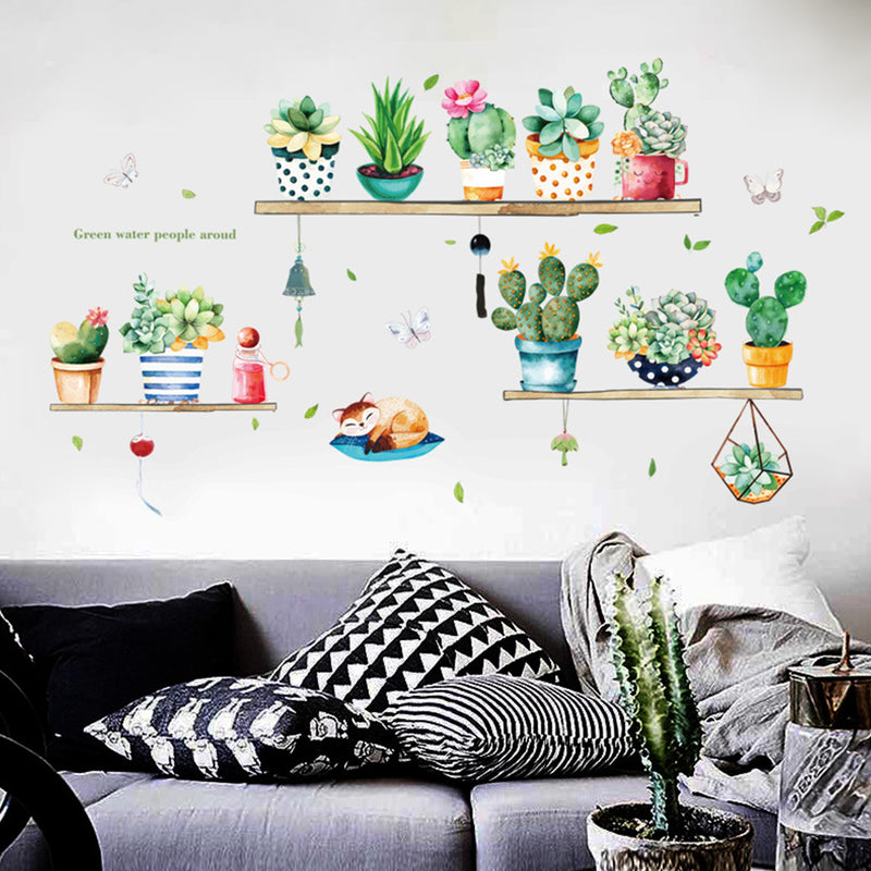 Cute Cactus Pattern Self Adhesive Wall Sticker for Living Room Bedroom Wardrobe Porch Decor