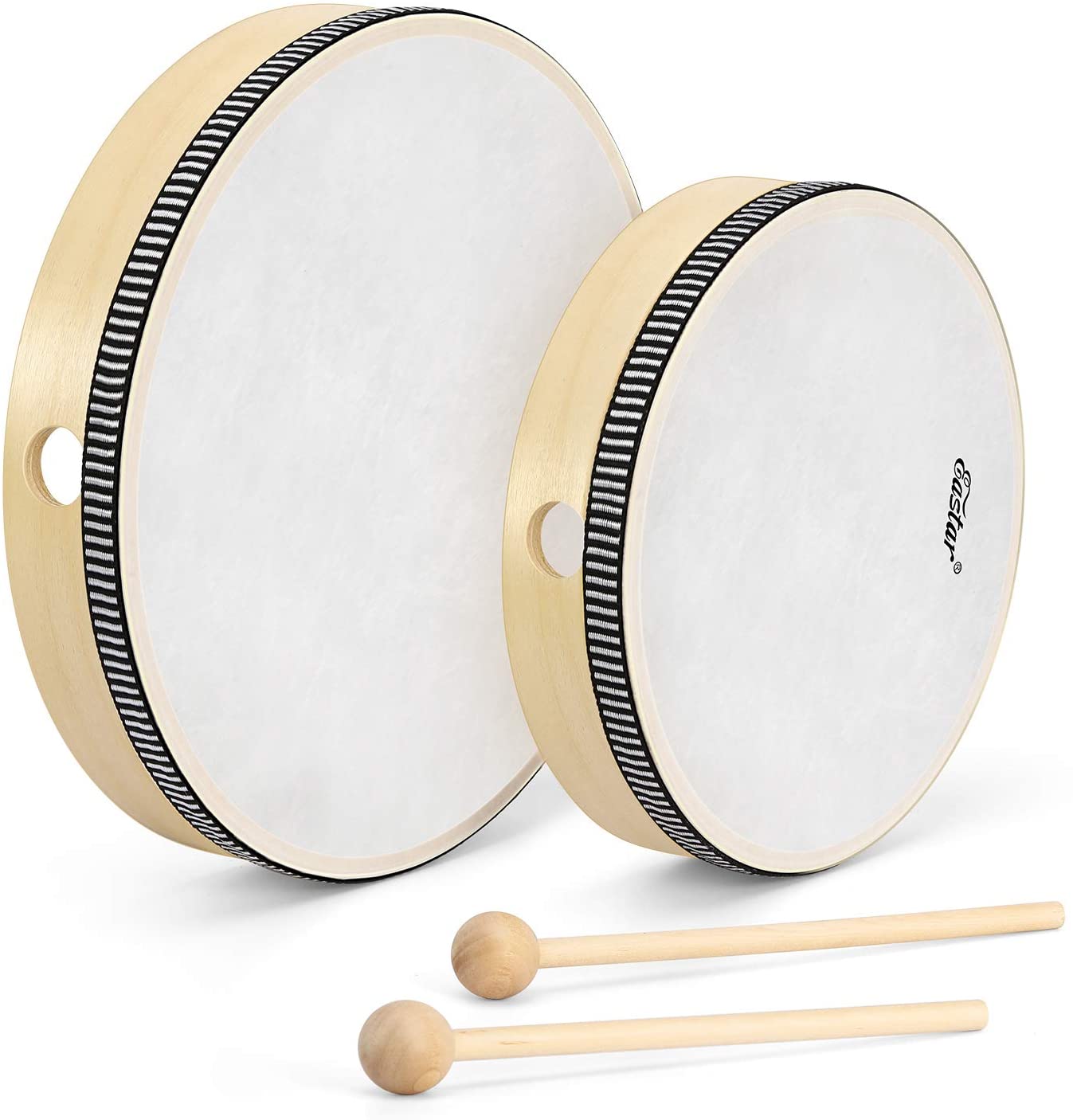 

Eastar Frame Drums Hand Drums 8 inch and 10 inch for Kids/Beginners/Adults Percussion Wood with Drumsticks