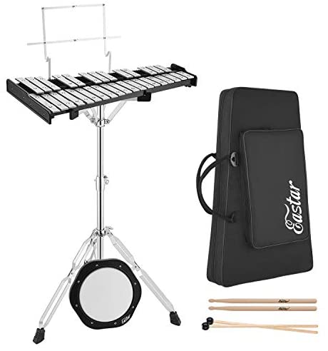 

Eastar 32-tone Advanced Glockenspiel for Adults with 8 inch Drum Practice Pad/Glossy Glockenspiel Pieces/Stand/Glockenspiel Stick/Drum Sticks/Carrying Bag