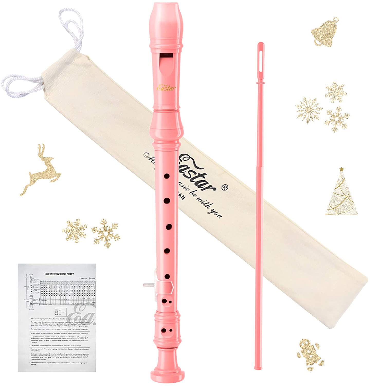 

Eastar ERS-21GP ABS German Style C-Key Recorder for Beginners/Kids/Adults with Thumb Rest/Fingering Chart/Cleaning Rod/Cotton Bag/Pink/Blue