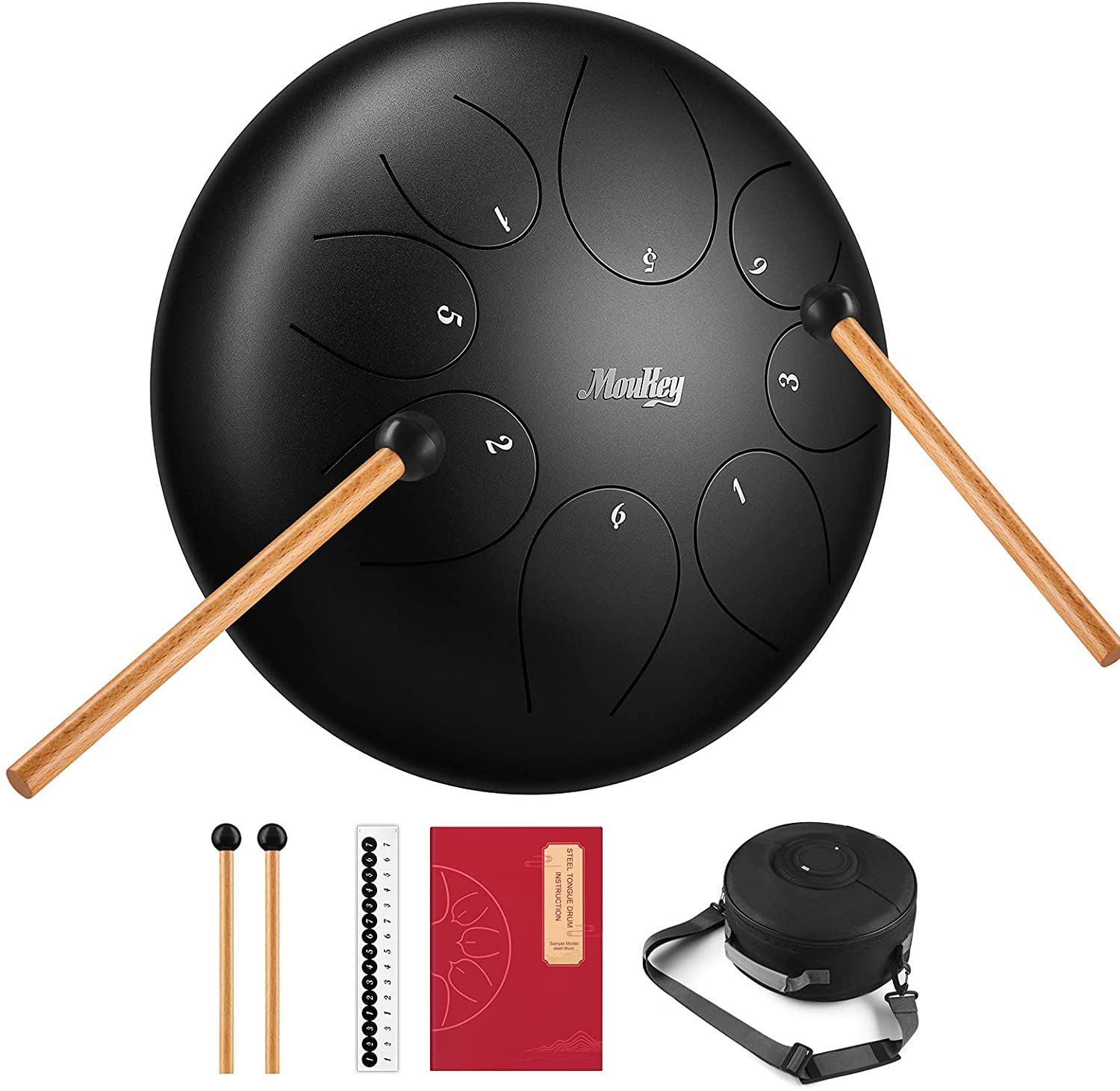

Moukey 8 Notes Tongue Drum 10 inch/Portable Handpan/C Major Steel Tongue Drum/Calm Drum with Drumsticks/Stylish Travel Bag/Tone Sticker and Music Book