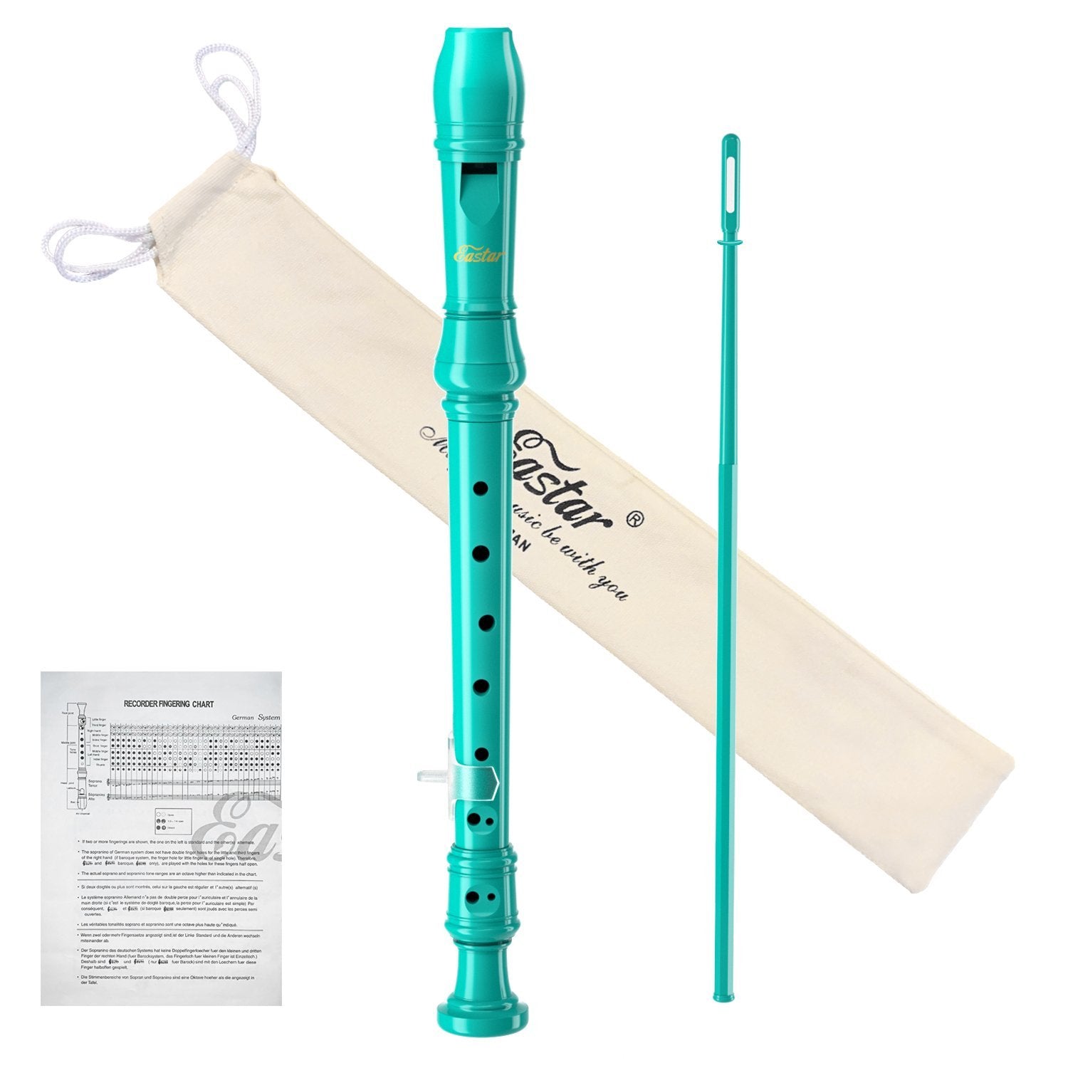 

Eastar ERS-21GSB ABS German Style C-Key Recorder for Kids with Thumb Rest Fingering Chart/Cleaning Rod/Cotton Bag/Sky Blue