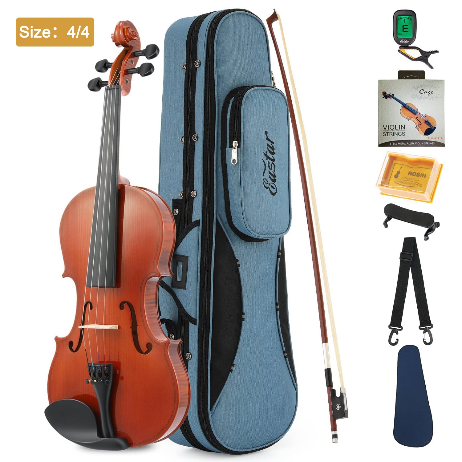 

Eastar EVA-1 4/4 Full Size Violin Set for Beginner with Hard Case/Shoulder Rest/Bow/Rosin/Clip-on Tuner/Extra Strings