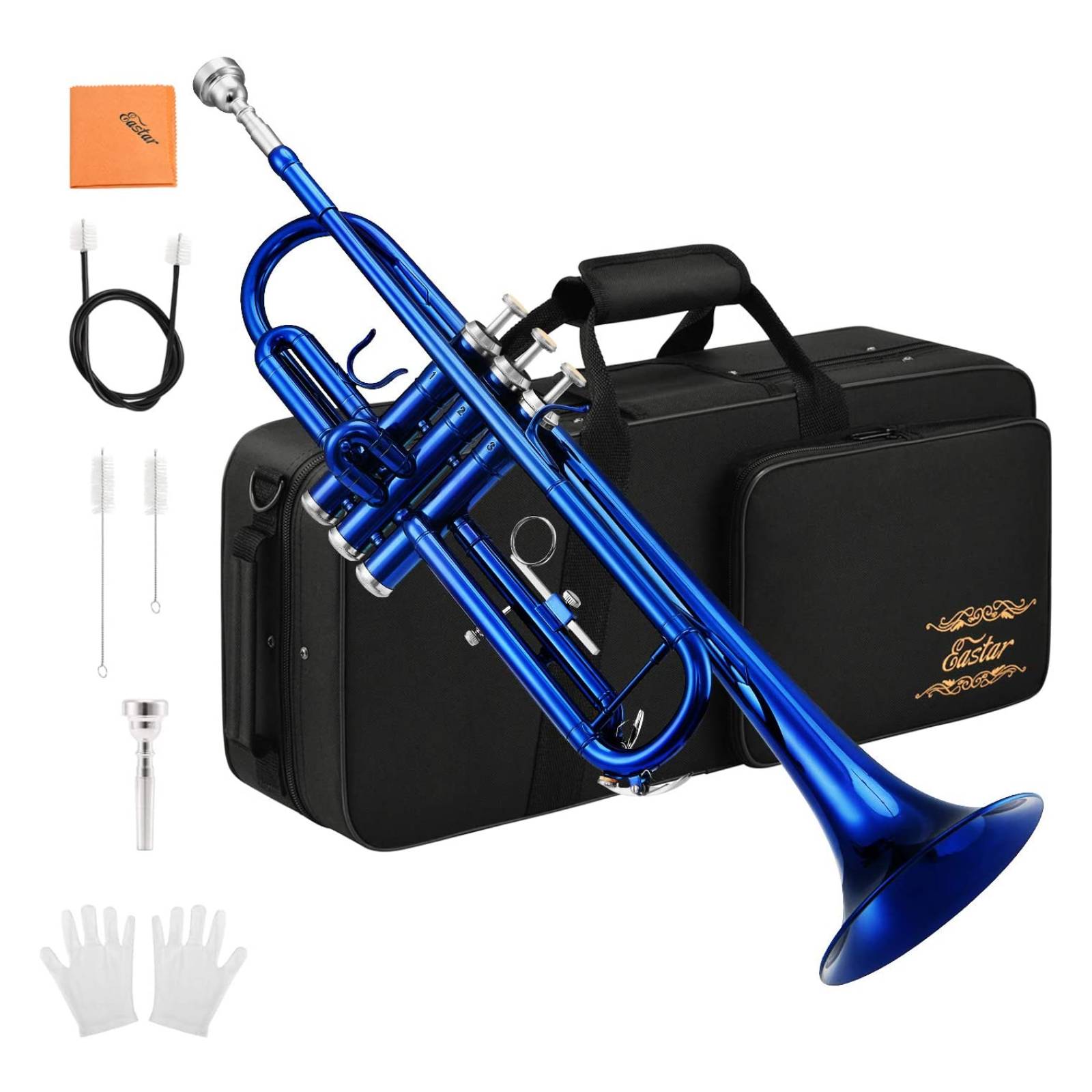 

Eastar ETR-380BU Standard Blue Bb Trumpet Set with Hard Case/Cleaning Kit/7C Mouthpiece and Gloves