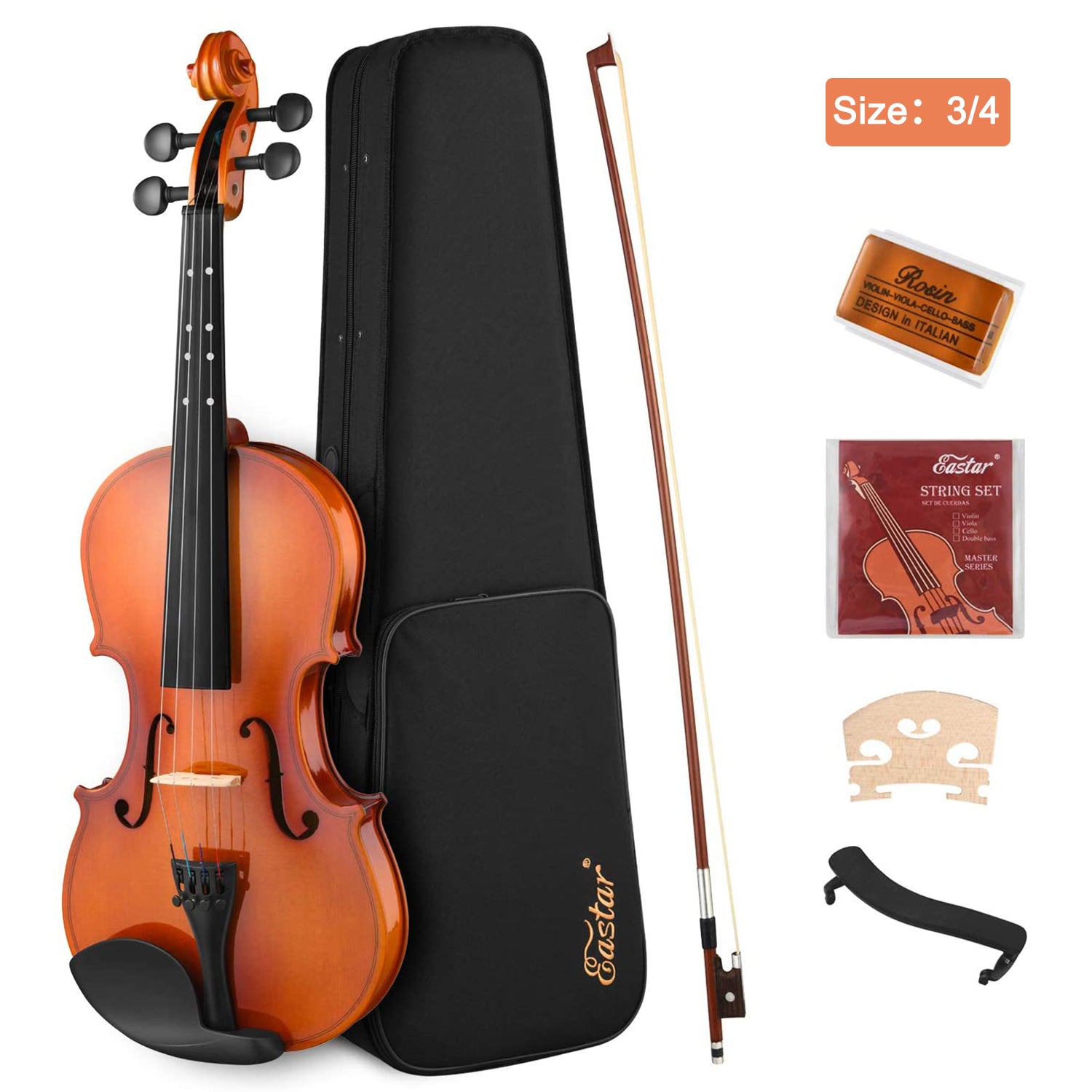 

Eastar EVA-2 3/4 Violin Set for Beginners with Hard Case/Rosin/Shoulder Rest/Bow/Extra Strings