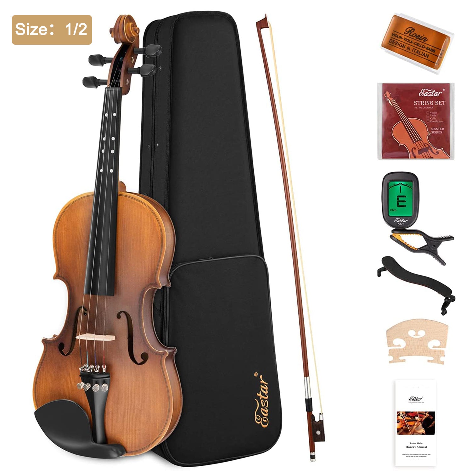 

Eastar EVA-3 1/2 Violin Set for Beginners with Hard Case/Rosin/Shoulder Rest/Bow/Extra Strings