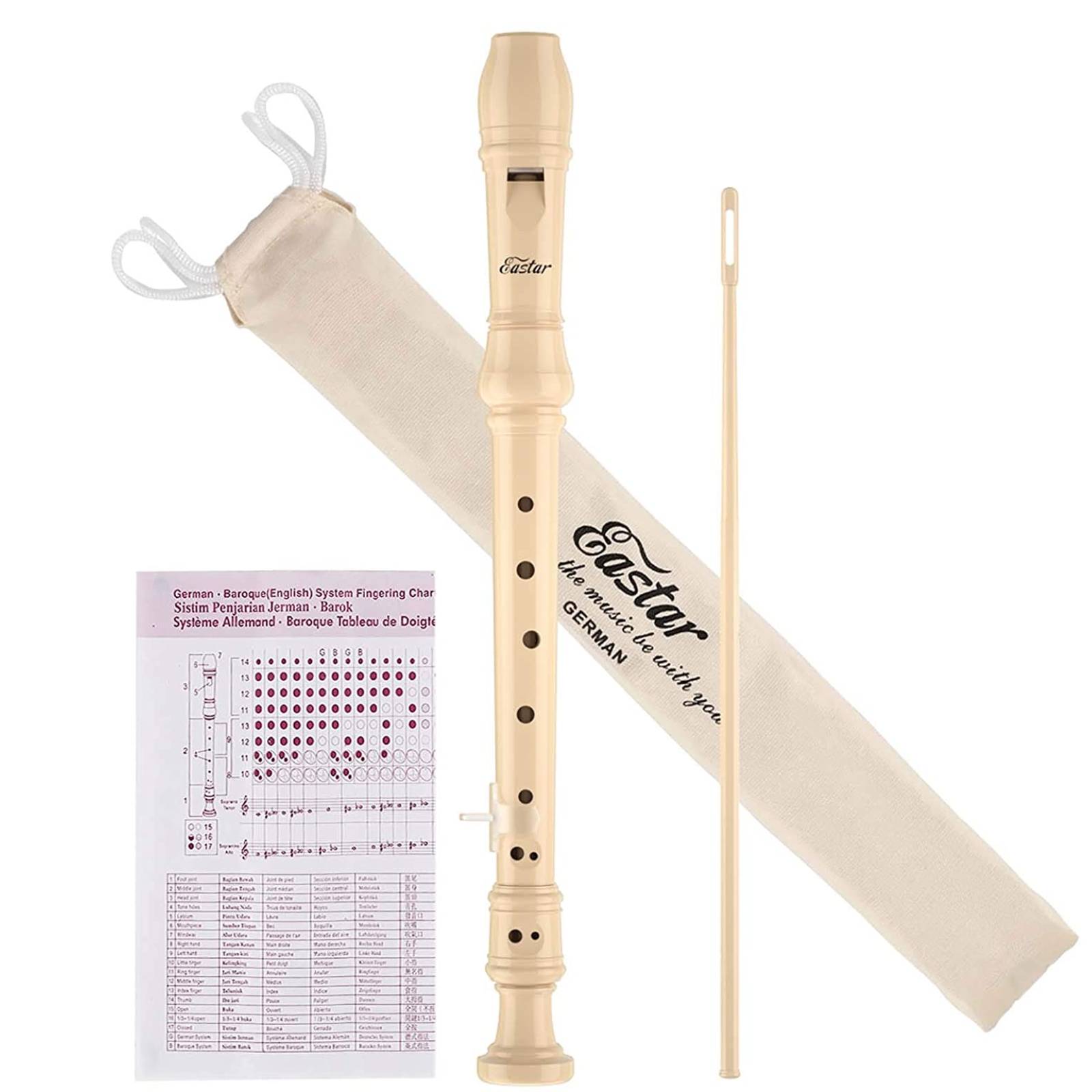 

Eastar ERS-21BN ABS Baroque Soprano C-Key 8 Holes Recorder for Kids with Cleaning Rod/Carrying Bag/Thumb Rest Fingering Chart/Natural Color