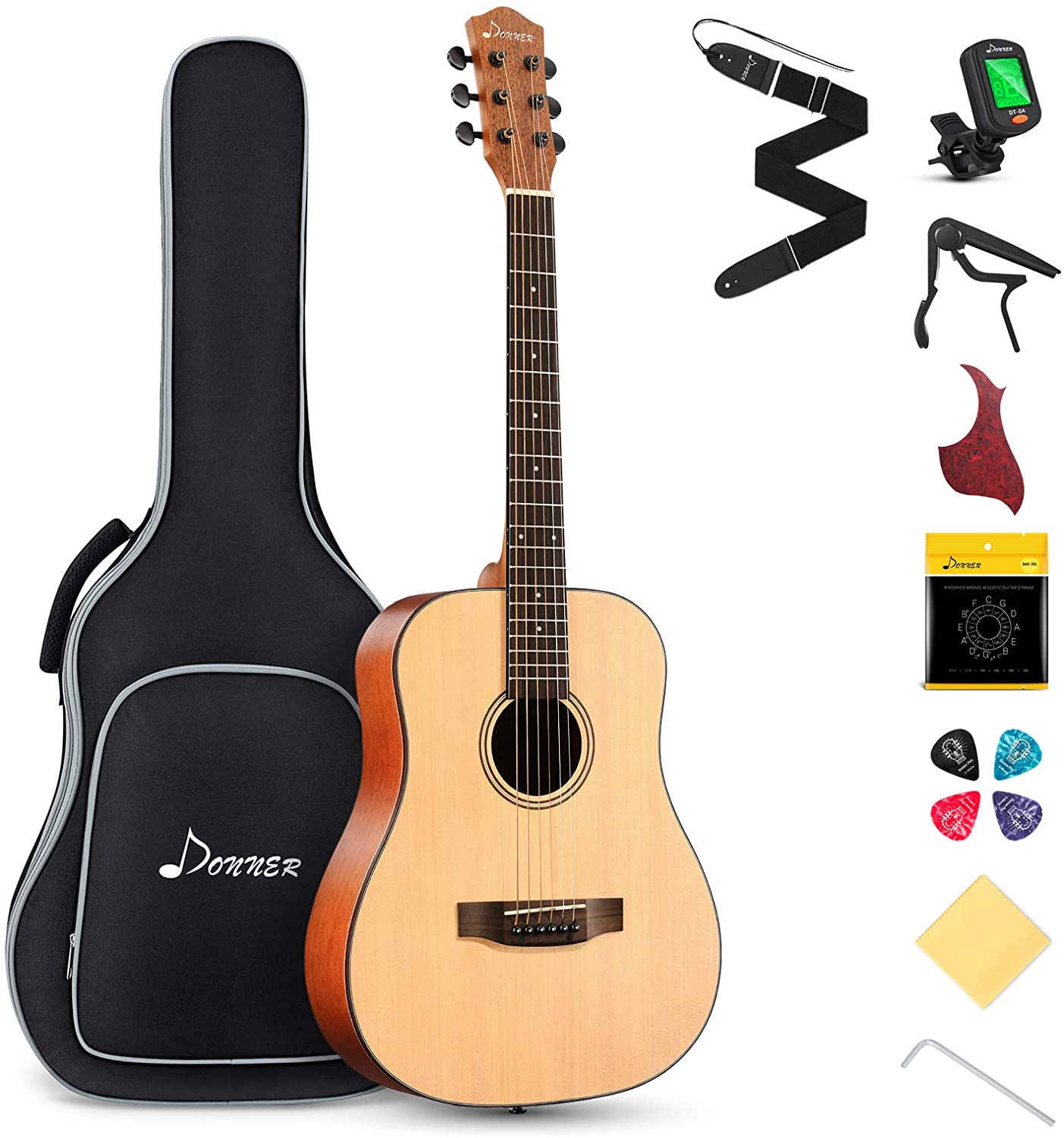 

Donner DAG-1M 36-Inch 3/4 Size Acoustic Guitar Beginner Kit, Natural Finish