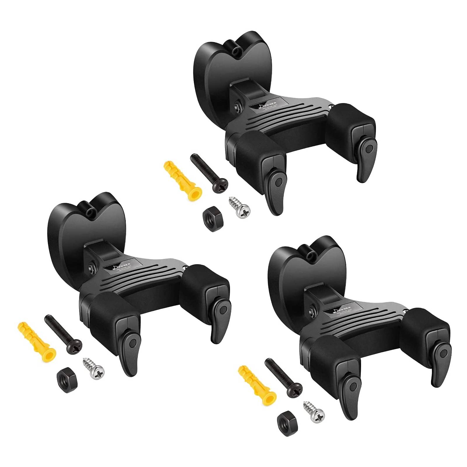 

Donner Guitar Wall Mount Locking 3-Pack, Guitar Wall Hangers Auto Lock For Guitar Bass, Black