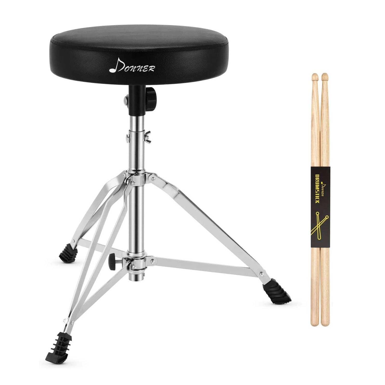 

Donner Drum Throne Set, Padded Seat Height Adjustable Drum Stools for Adult and Kids, 5A Drumsticks Included