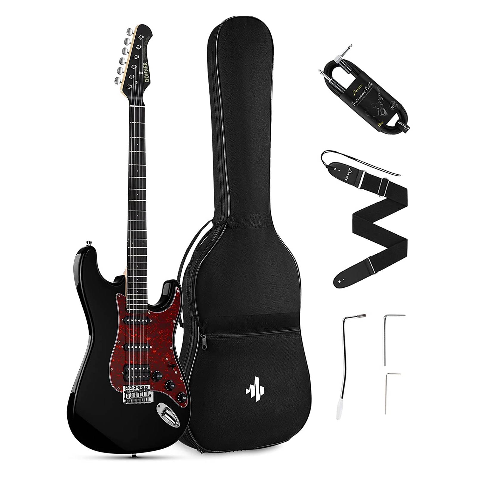 

Donner 39 Inch Electric Guitar Beginner Kit Full Size HSS Coil Split Solid Body ST Starter Set for Adult Black DST-200B