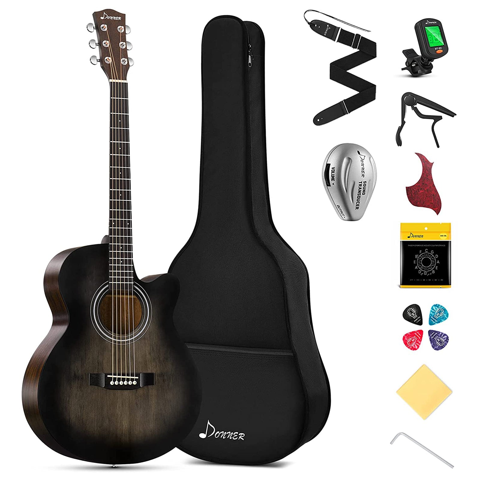 

Donner DAJ-110CD Cutaway 40-Inch Acoustic Guitar Starter Bundle Right Handed, Black