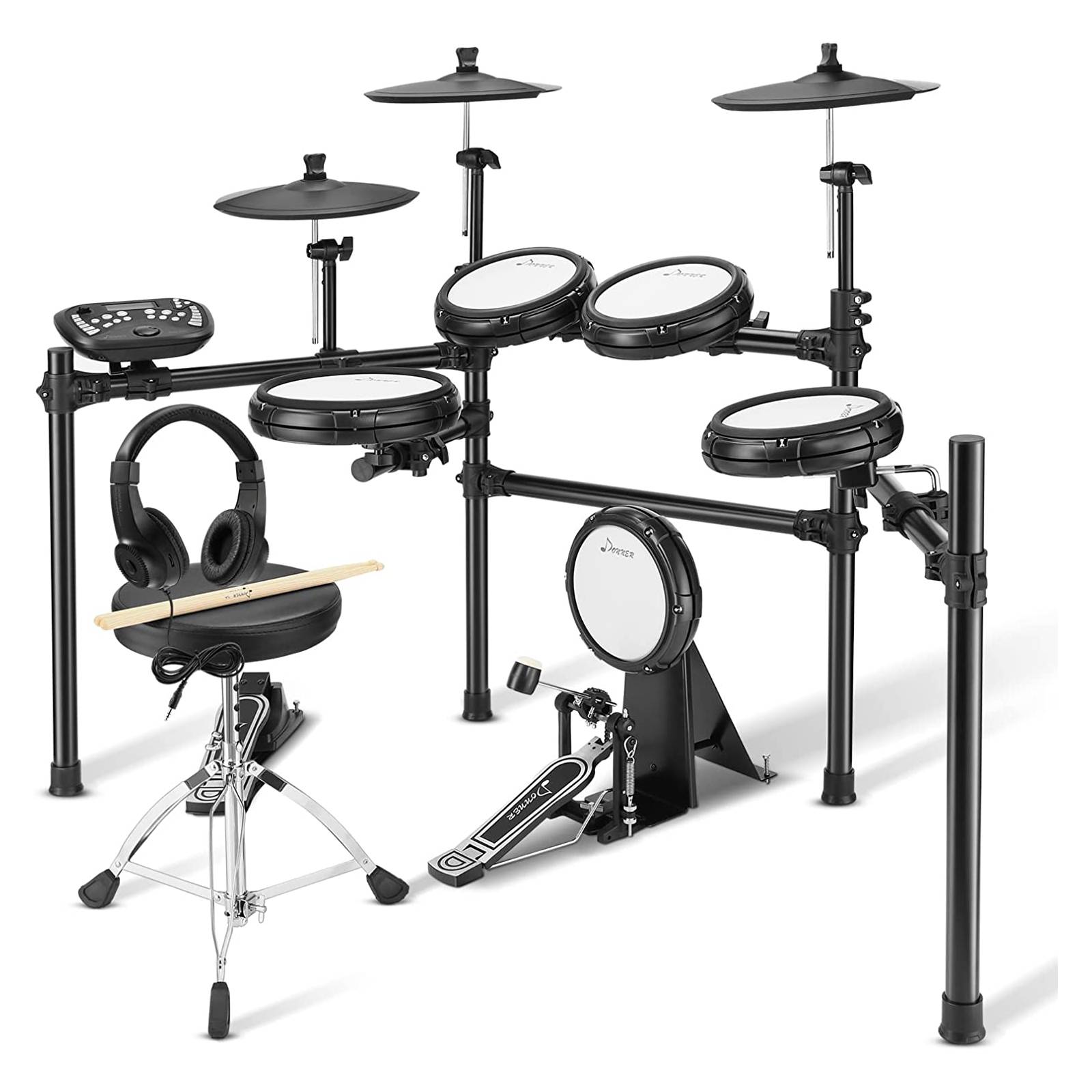 

Donner DED-400 Electronic Drum Set 400 Sounds Quiet Drum Kit for Adults Professional w/Hammer Kick Drum Pedal Steel Support