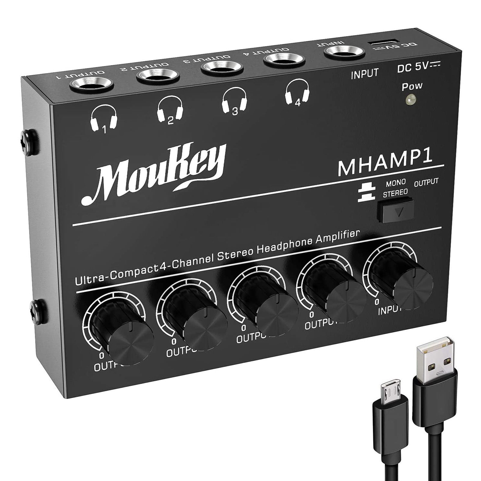 

Moukey Headphone Amplifier 4 Channels Metal Stereo Audio Amplifier,Mini Headphone Splitter-4x DC5V Power Supply-MHAMP1