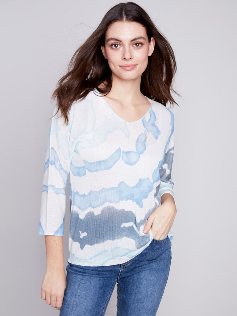 Women's Printed Dolman Sweater | Indigo | Charlie B