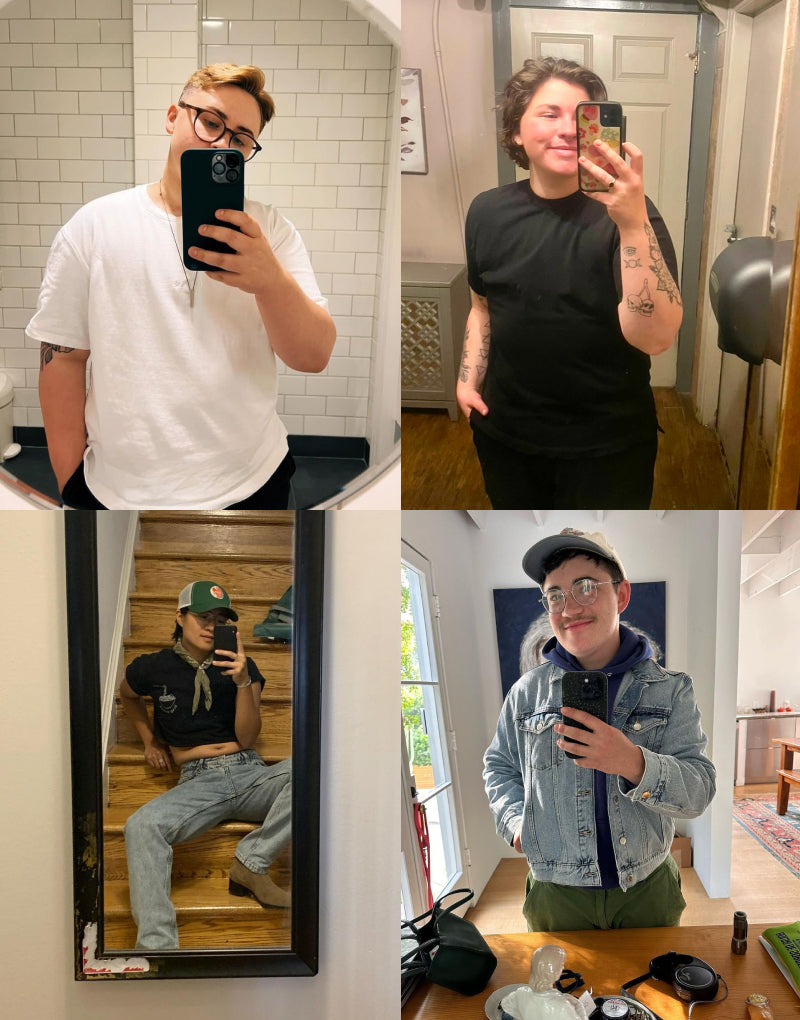 4 photos of queer community members taking mirror selfies