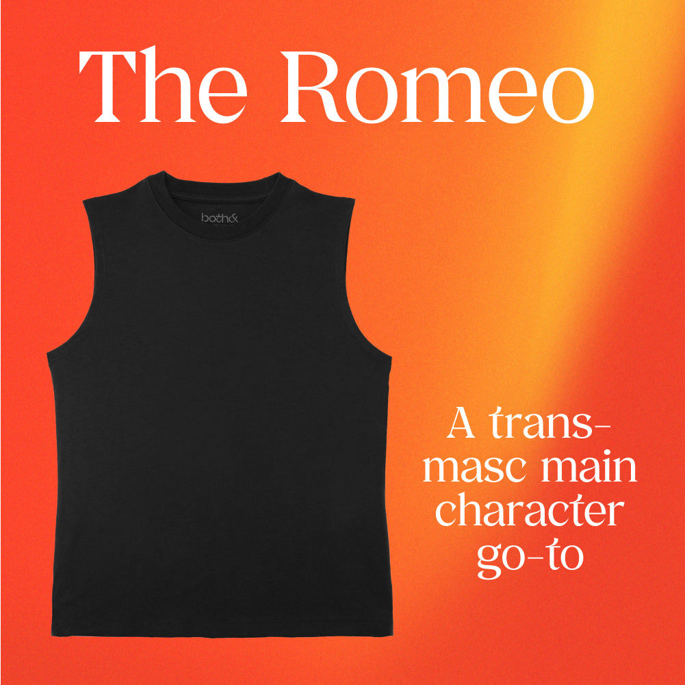 The Romeo tank top, a trans-masc main character go-to