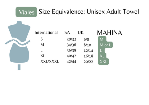 Mahina male size chart