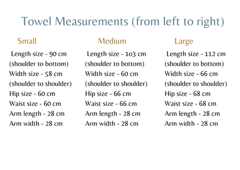 Size guide mahina towels