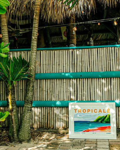 tropical wall art print beach with palm tree