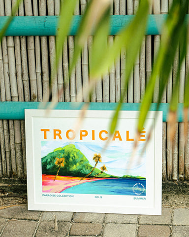 Tropical wall art print with palm tree fonds