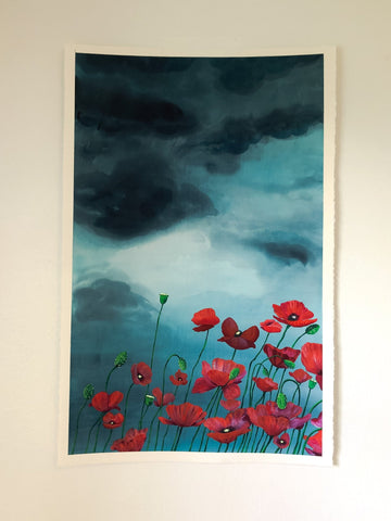 Poppy Fields Storm Original Large Watercolor Fine Art Painting Artist Jordan McDowell