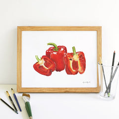 Red Bell Peppers Watercolor Kitchen Art Print by Artist Jordan McDowell