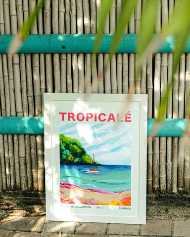 tropical wall art print beach with palm tree