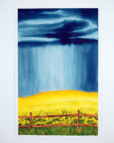 American Wheat Fields Storm Fine Art Original Watercolor Painting by Artist Jordan McDowell