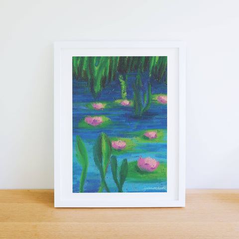 Waterlilies Lily Lake landscape Oil Pastel fine Art Print and Original by Artist Jordan McDowell