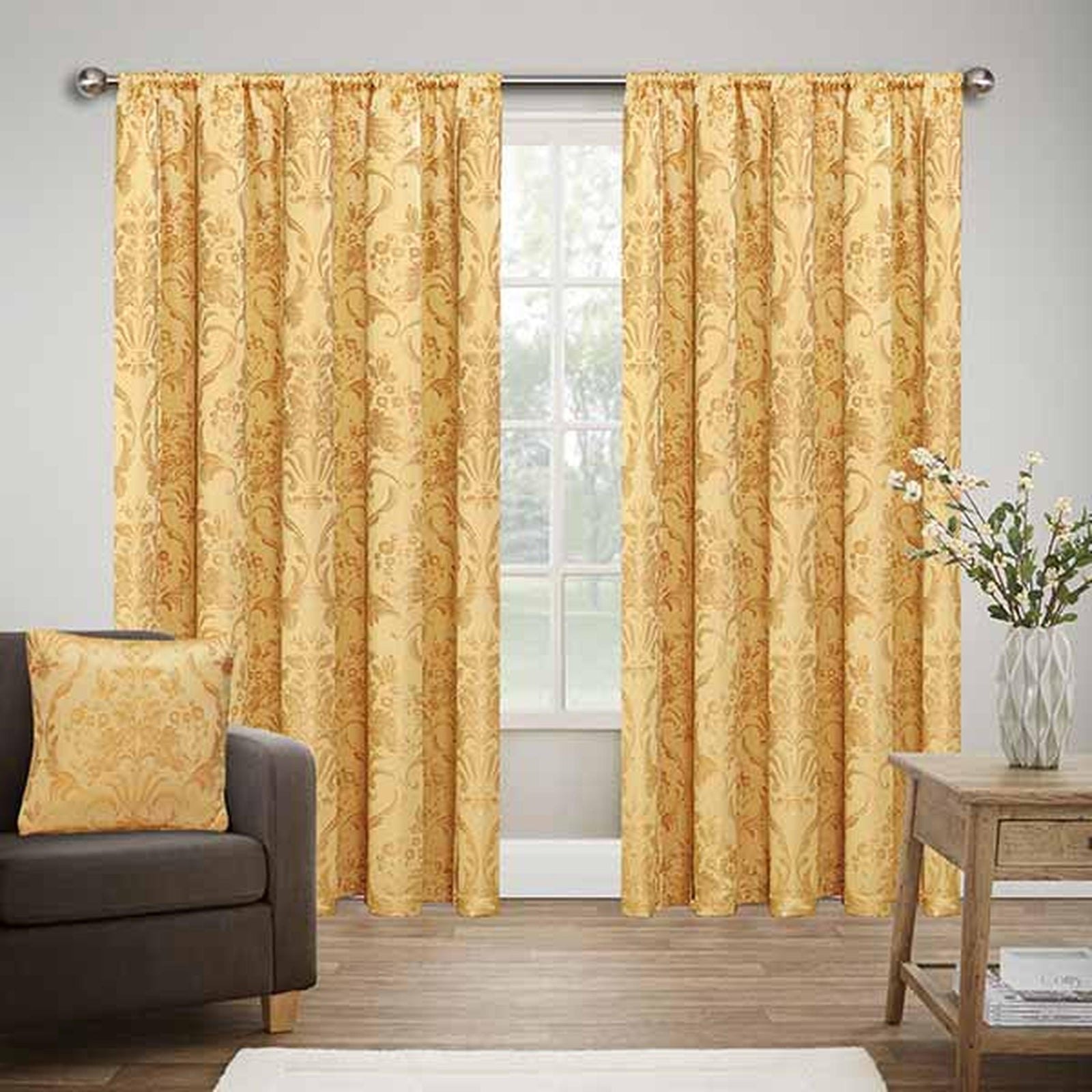 Modern Jacquard Pencil Pleat Gold Door Curtains | Imperial Rooms