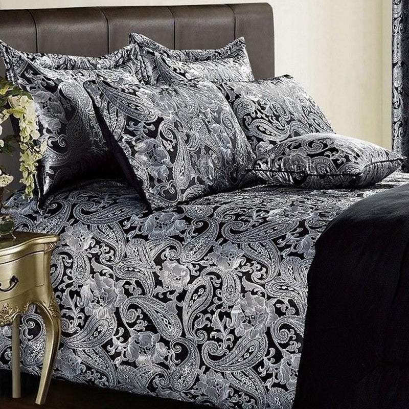 3 Piece Jacquard Quilted Paisley Black Comforter Set Imperial Rooms