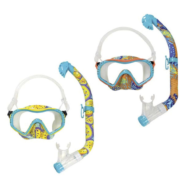 Junior Snorkeling Scuba Diving Mask DRY Snorkel Fins Set for kids with vest  - SCS0040+SV01-Small