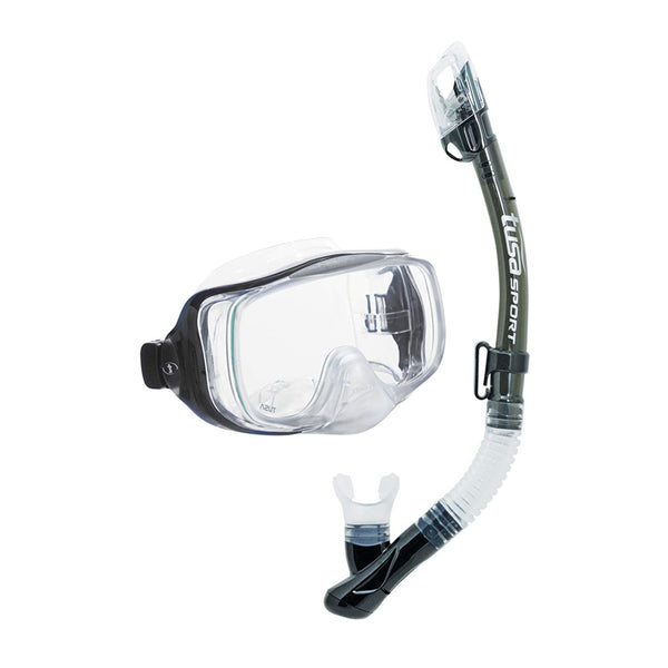 TUSA Sport Adult Platina Hyperdry Mask, Snorkel, & Fins Travel Set, Clear  Blue, Medium 