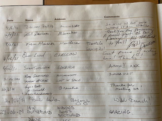 Signatures of riders at the Davidson Cottage in Scotland