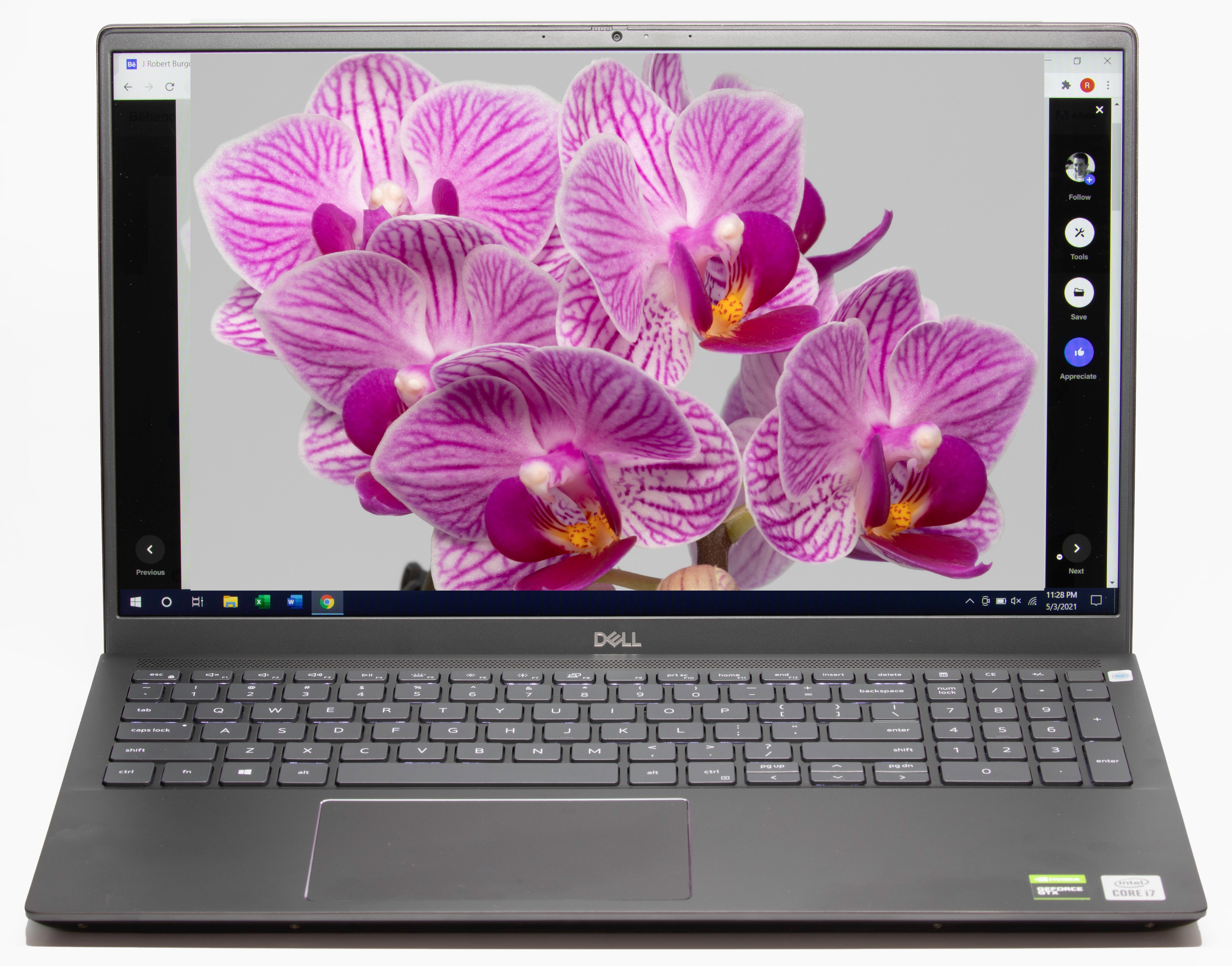 Dell Vostro 7500 Laptop with superimposed image of purple orchids