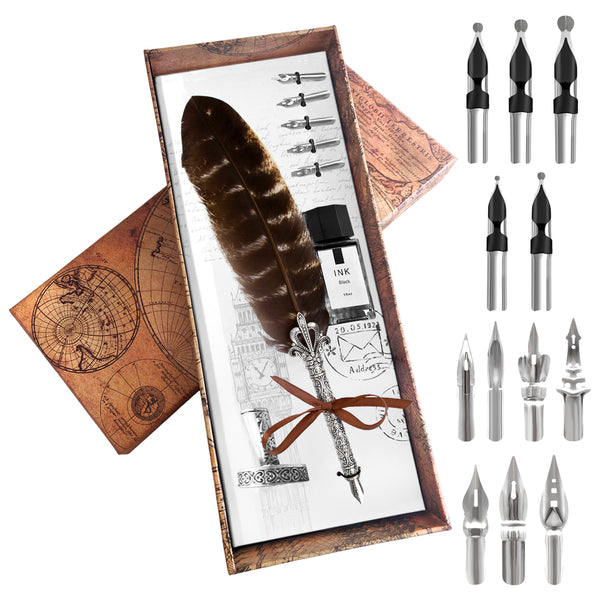 Feather Quill Writing Pen and Ink Set