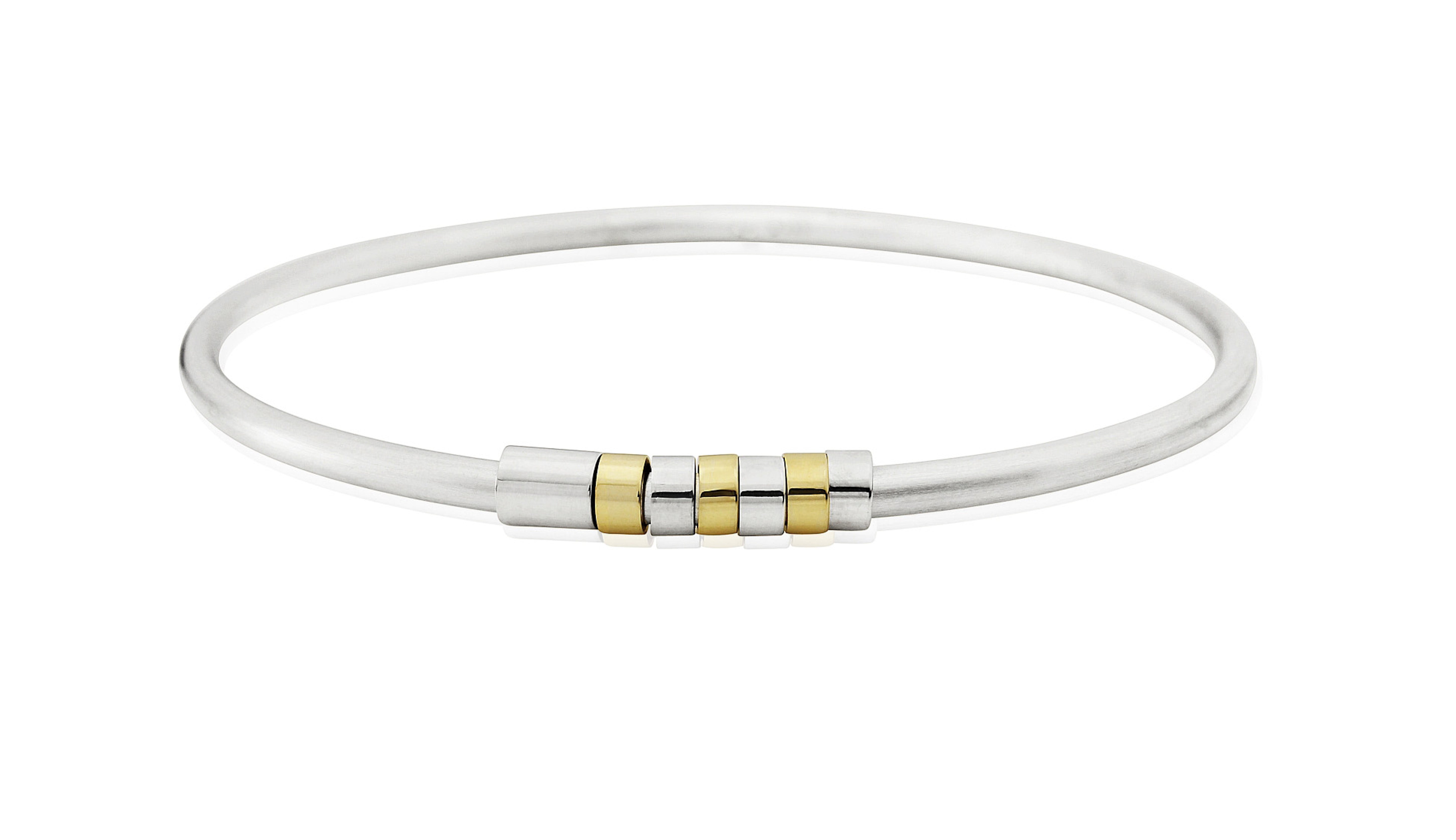 silver and gold moving pieces bangle