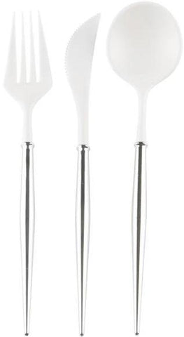 White Flatware With Silver Handle