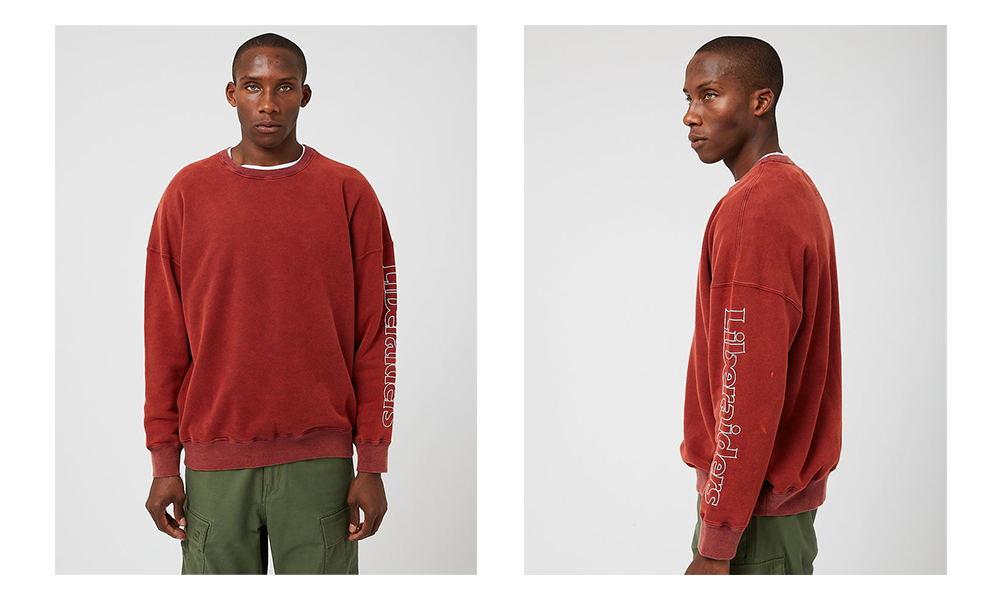 Liberaiders Bleached Wash Crewneck Sweat - Burgundy Red